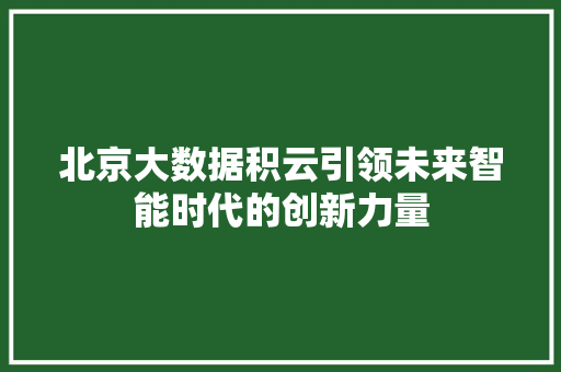 北京大数据积云引领未来智能时代的创新力量