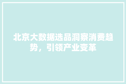 北京大数据选品洞察消费趋势，引领产业变革
