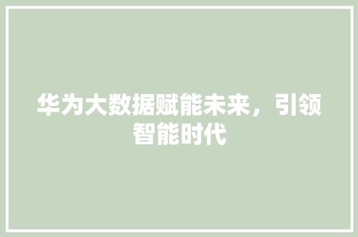 华为大数据赋能未来，引领智能时代 建站教程