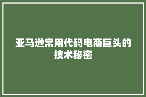 亚马逊常用代码电商巨头的技术秘密