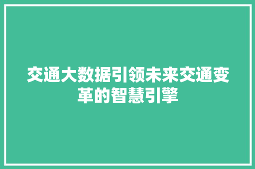 交通大数据引领未来交通变革的智慧引擎 Web前端