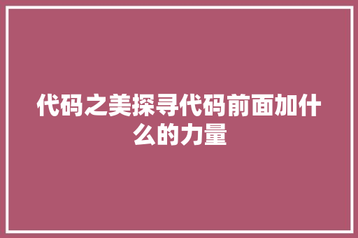 代码之美探寻代码前面加什么的力量