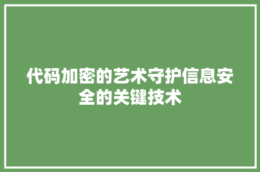 代码加密的艺术守护信息安全的关键技术