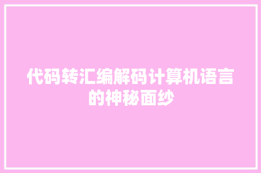 代码转汇编解码计算机语言的神秘面纱 建站教程