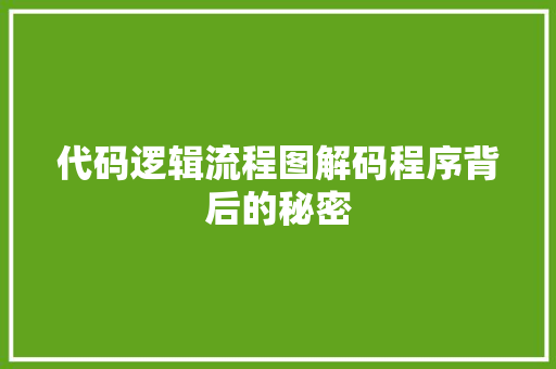 代码逻辑流程图解码程序背后的秘密 建站教程