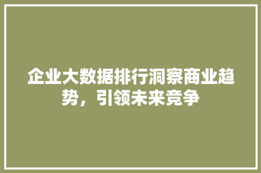 企业大数据排行洞察商业趋势，引领未来竞争 SEO教程