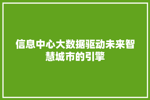 信息中心大数据驱动未来智慧城市的引擎 建站教程