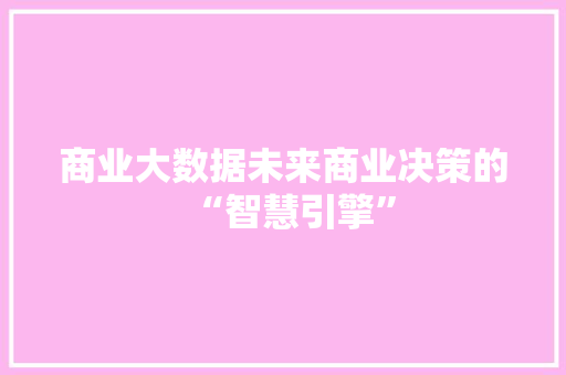 商业大数据未来商业决策的“智慧引擎” 服务器/数据库