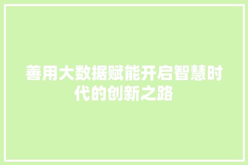 善用大数据赋能开启智慧时代的创新之路
