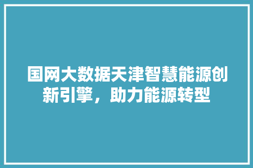 国网大数据天津智慧能源创新引擎，助力能源转型