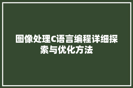 图像处理C语言编程详细探索与优化方法
