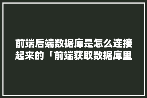 前端后端数据库是怎么连接起来的「前端获取数据库里的数据」 建站教程