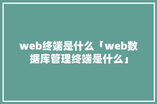 web终端是什么「web数据库管理终端是什么」