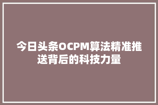 今日头条OCPM算法精准推送背后的科技力量 SEO教程