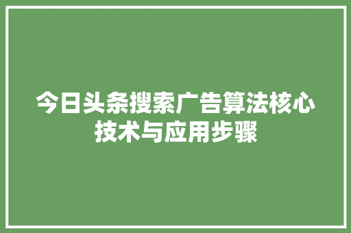 今日头条搜索广告算法核心技术与应用步骤 SEO教程