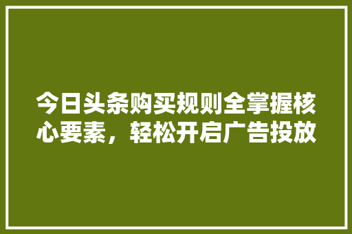 今日头条购买规则全掌握核心要素，轻松开启广告投放之旅 友链在线
