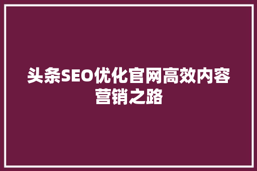 头条SEO优化官网高效内容营销之路 服务器/数据库