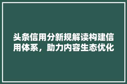 头条信用分新规解读构建信用体系，助力内容生态优化