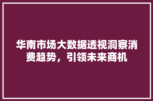 华南市场大数据透视洞察消费趋势，引领未来商机