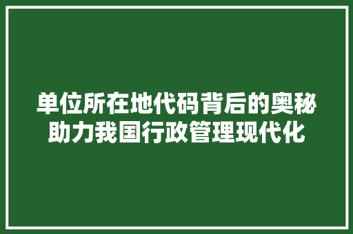 单位所在地代码背后的奥秘助力我国行政管理现代化