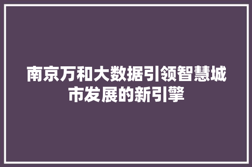 南京万和大数据引领智慧城市发展的新引擎