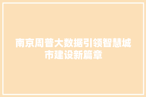 南京周普大数据引领智慧城市建设新篇章