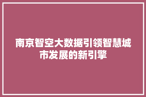 南京智空大数据引领智慧城市发展的新引擎