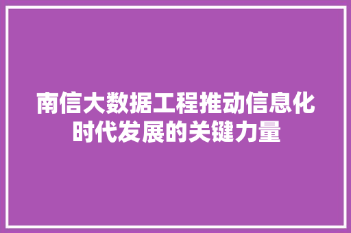 南信大数据工程推动信息化时代发展的关键力量 建站教程