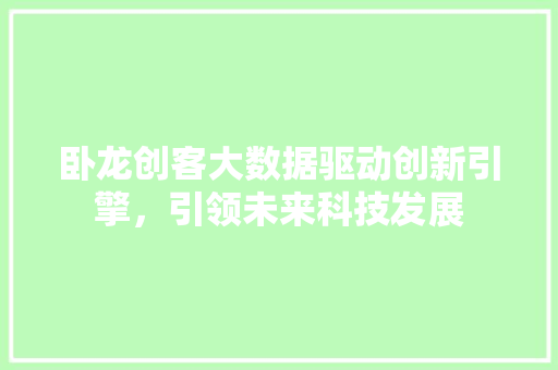 卧龙创客大数据驱动创新引擎，引领未来科技发展