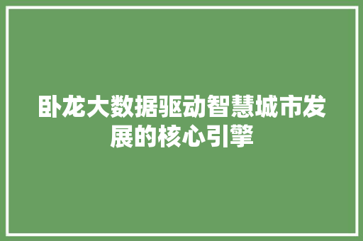 卧龙大数据驱动智慧城市发展的核心引擎 友链在线