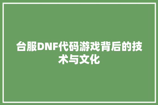 台服DNF代码游戏背后的技术与文化 建站教程