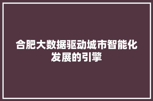 合肥大数据驱动城市智能化发展的引擎