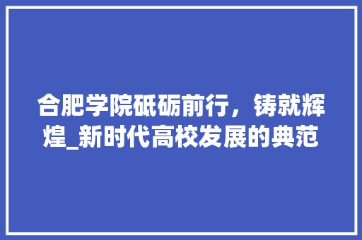 合肥学院砥砺前行，铸就辉煌_新时代高校发展的典范