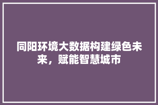 同阳环境大数据构建绿色未来，赋能智慧城市 友链在线