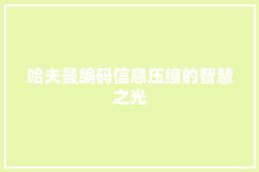 哈夫曼编码信息压缩的智慧之光