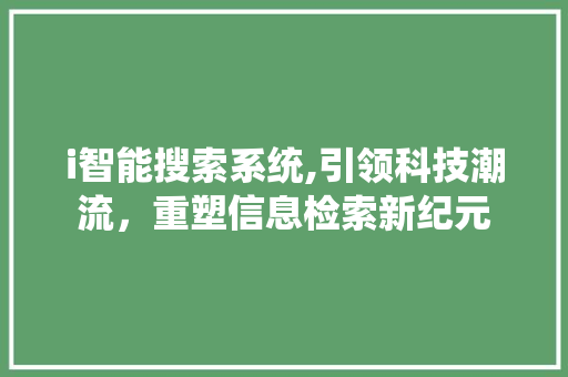 i智能搜索系统,引领科技潮流，重塑信息检索新纪元