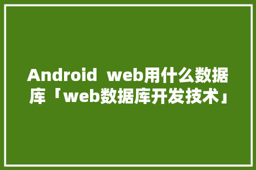 Android  web用什么数据库「web数据库开发技术」