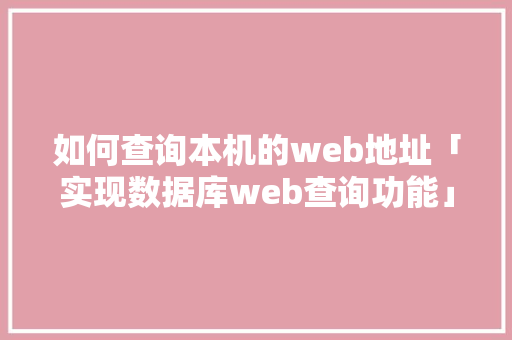 如何查询本机的web地址「实现数据库web查询功能」