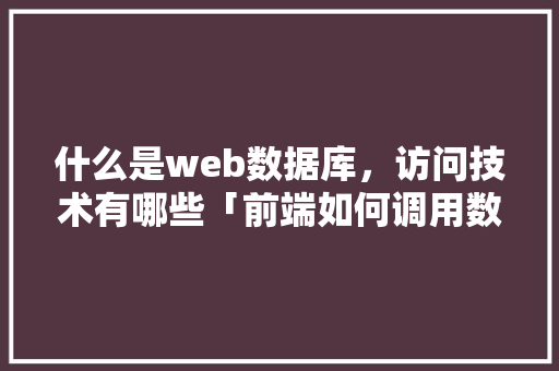 什么是web数据库，访问技术有哪些「前端如何调用数据库」