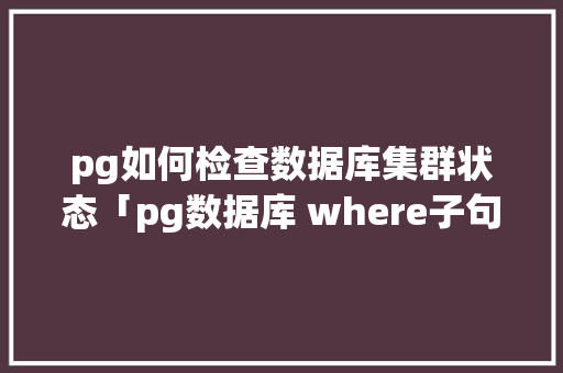 pg如何检查数据库集群状态「pg数据库 where子句处理顺序」