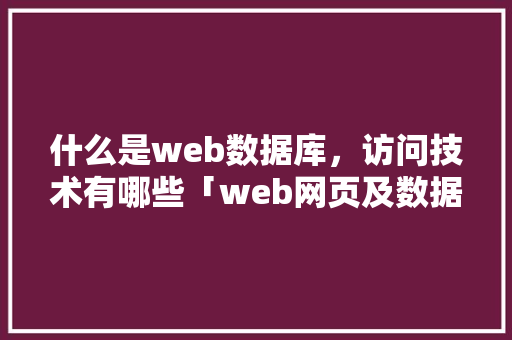 什么是web数据库，访问技术有哪些「web网页及数据库设计方案」 WordPress教程