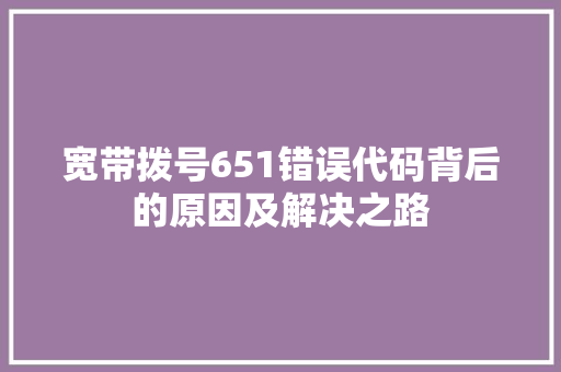 宽带拨号651错误代码背后的原因及解决之路