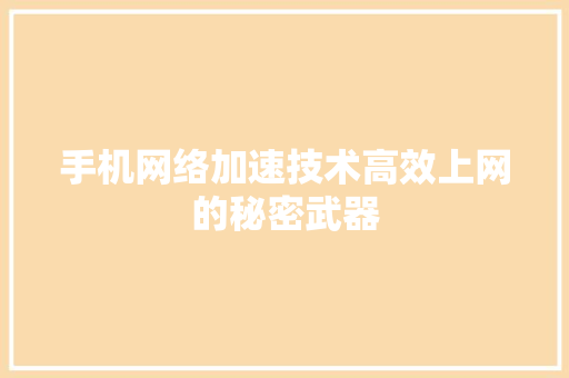 手机网络加速技术高效上网的秘密武器 SEO教程