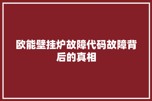 欧能壁挂炉故障代码故障背后的真相 服务器/数据库