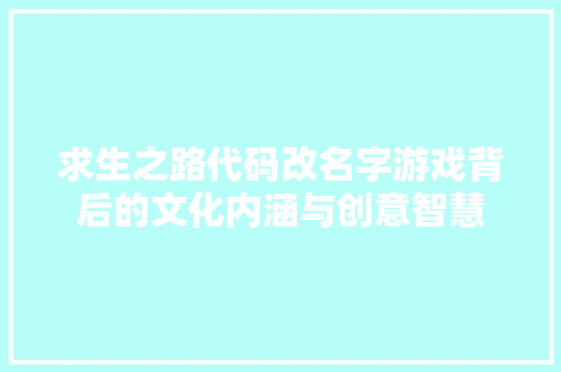 求生之路代码改名字游戏背后的文化内涵与创意智慧