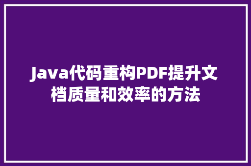 Java代码重构PDF提升文档质量和效率的方法