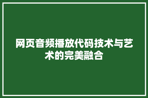 网页音频播放代码技术与艺术的完美融合 SEO教程