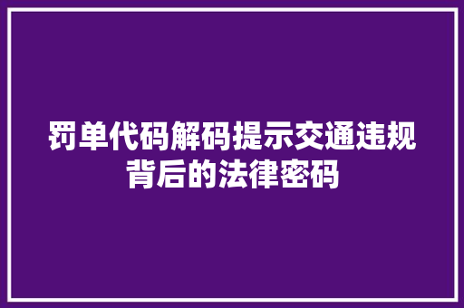 罚单代码解码提示交通违规背后的法律密码