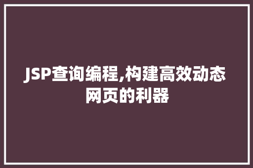 JSP查询编程,构建高效动态网页的利器 JSP查询编程,构建高效动态网页的利器 WordPress教程