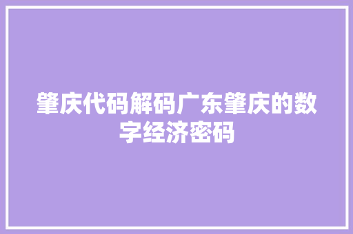 肇庆代码解码广东肇庆的数字经济密码